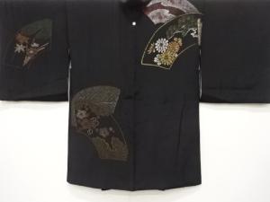 大正ロマン　漆　地紙に松・梅・菊模様織り出し　一つ紋絵羽織